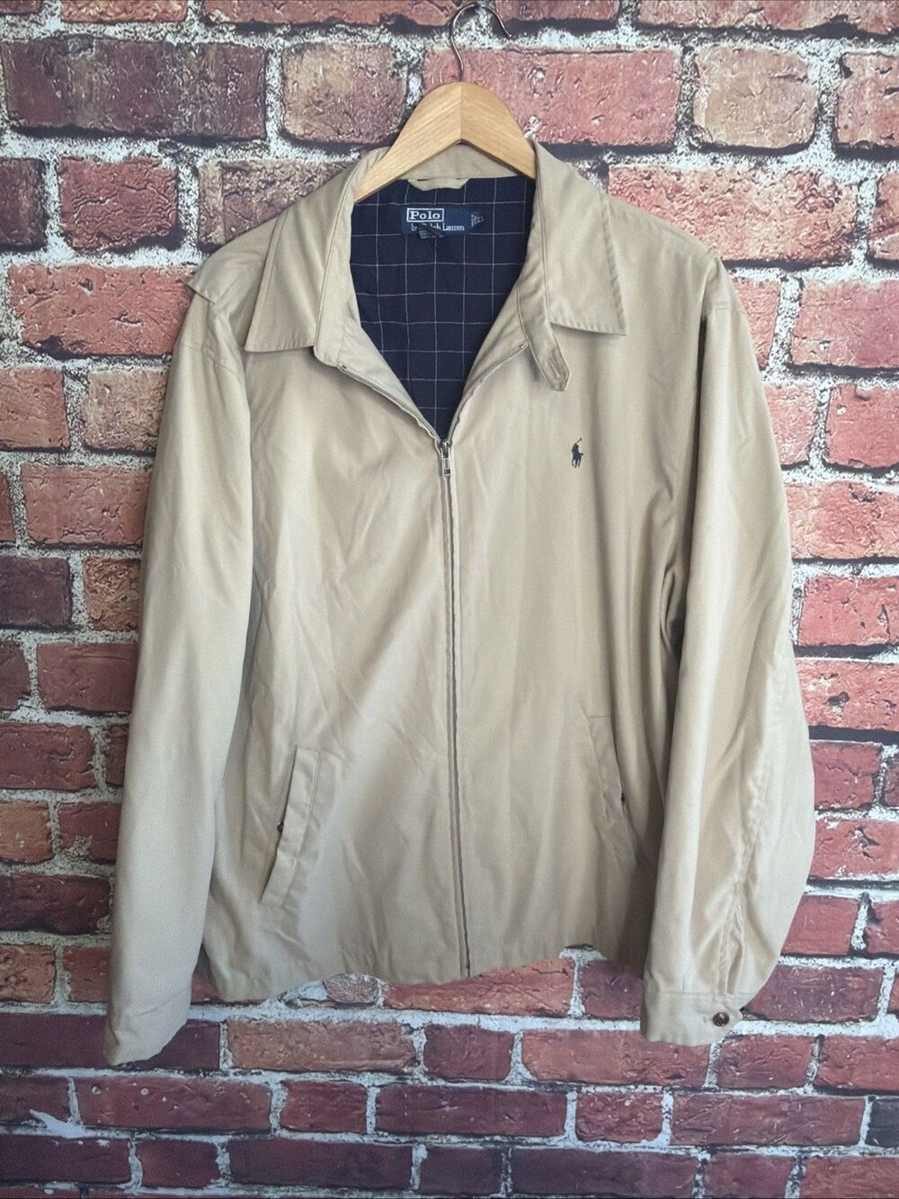 VTG Polo Ralph Lauren Harrington Jacket Mens 2XL Beige Barracuda Zip Pony Lined